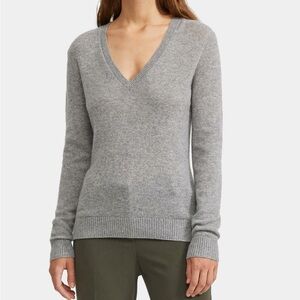 Theory Sweater V Neck Feather Cashmere Grey Small